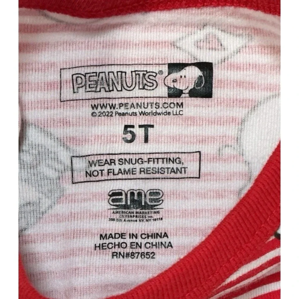 Peanuts Snoopy Woodstock Valentines Pajamas Set 5T Red White